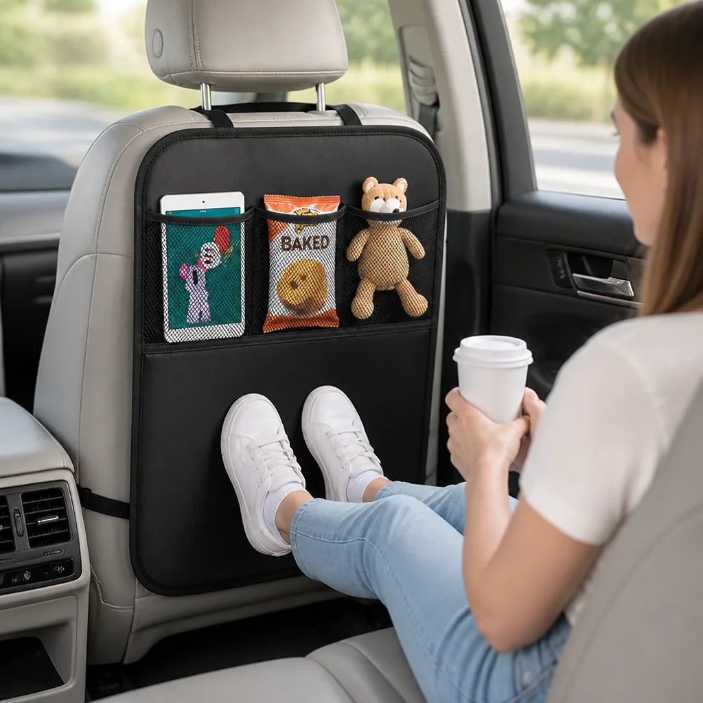 Backseat Car Seat Protector with Mesh Storage Pockets