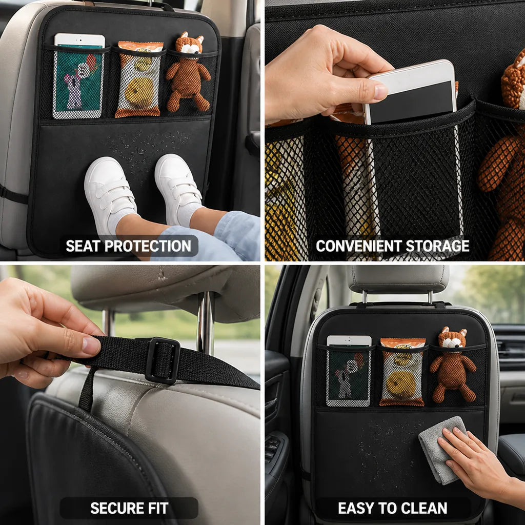 Backseat Car Seat Protector with Mesh Storage Pockets
