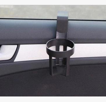 Car Door-Mounted Drink Holder with Clip Attachment