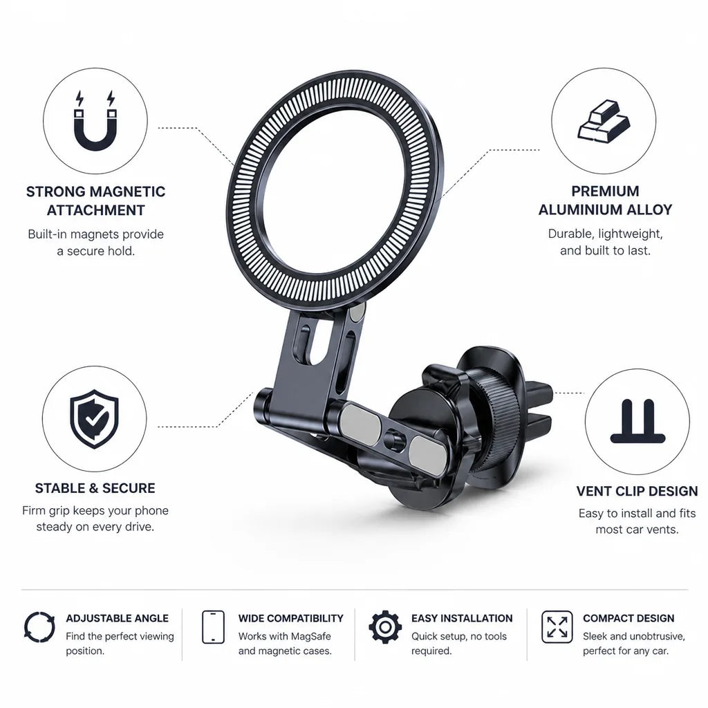 Car Phone Vent Mount with MagSafe Magnetic Attachment