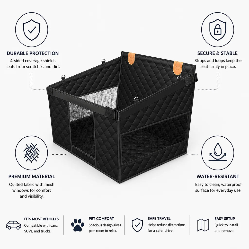Dog Car Seat Cover with Fastening Straps