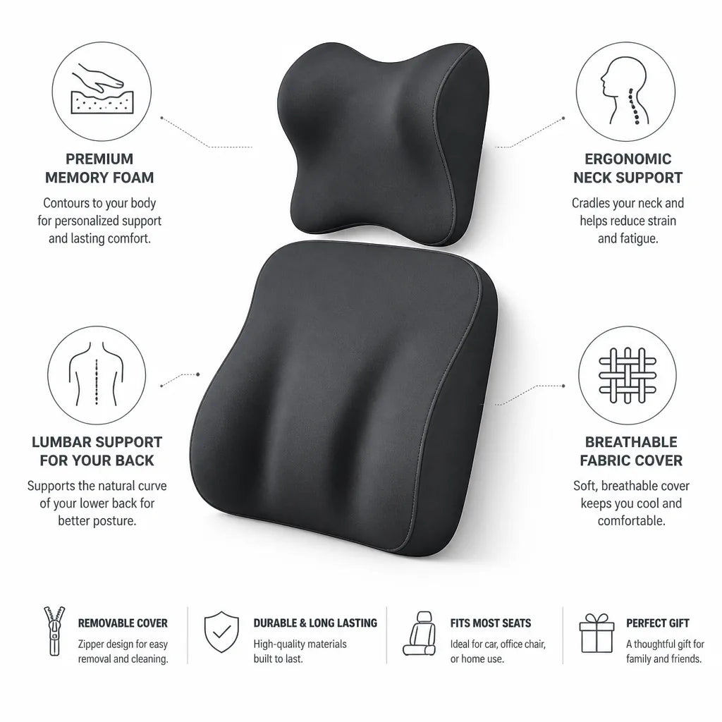 Memory Foam Neck and Lumbar Pillow